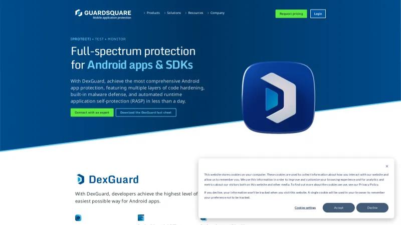 Homepage of DexGuard