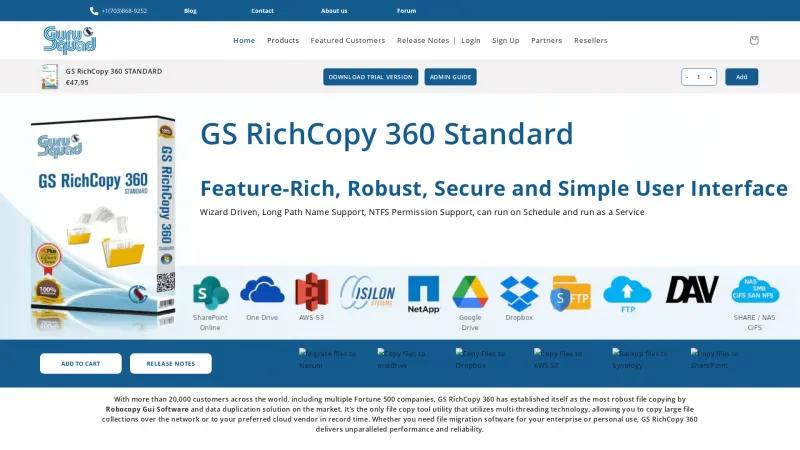 Homepage of GS RichCopy 360 Standard