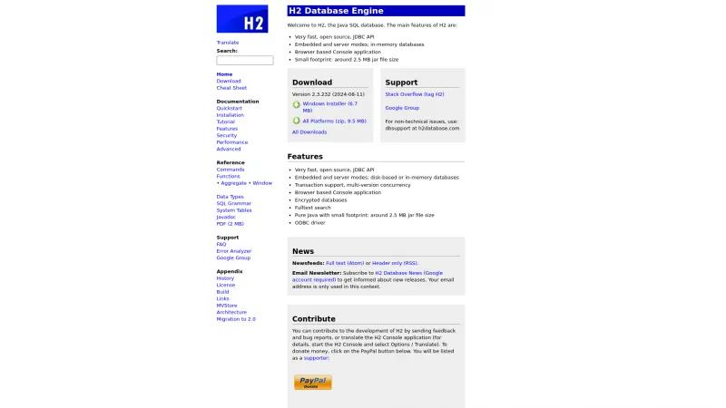 Homepage of H2