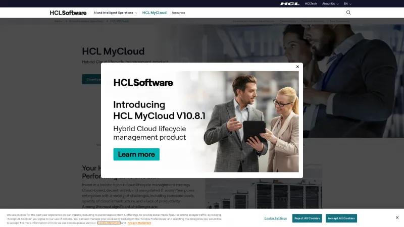 Homepage of HCL MyCloud