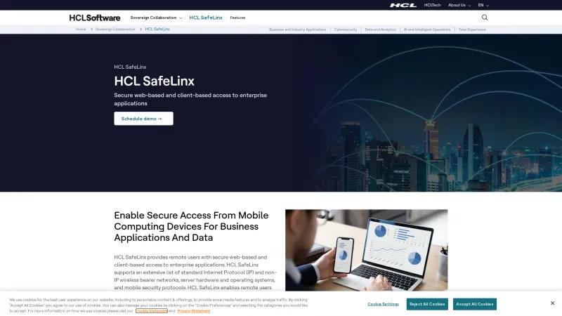 Homepage of HCL SafeLinx