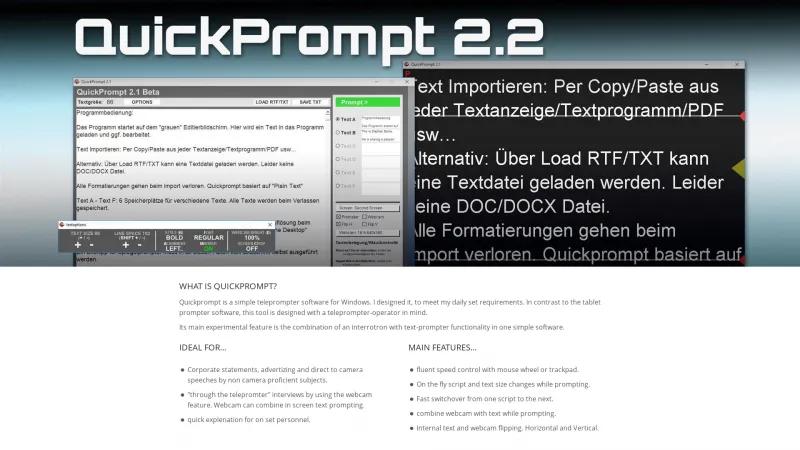 Homepage of QuickPrompt