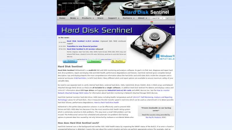 Homepage of Hard Disk Sentinel