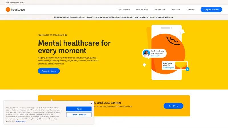 Homepage of Headspace for Work