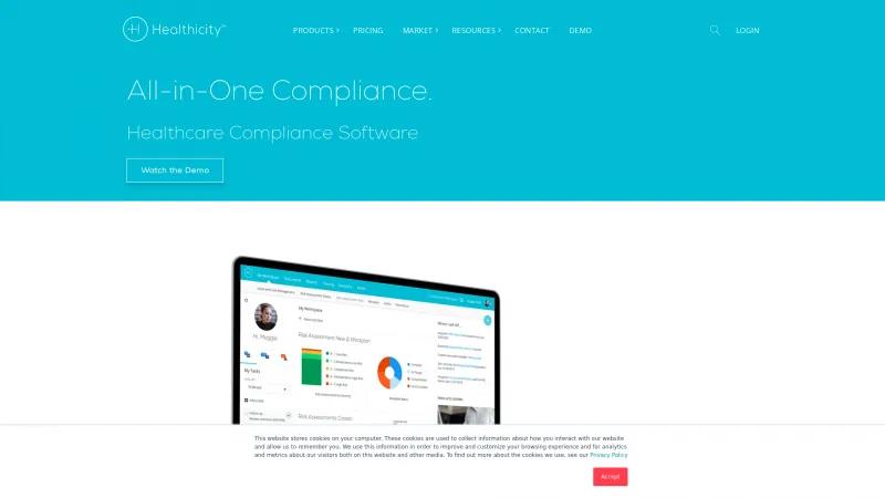 Homepage of Compliance Manager by Healthicity