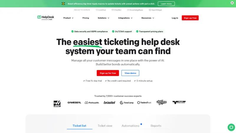 Homepage of HelpDesk