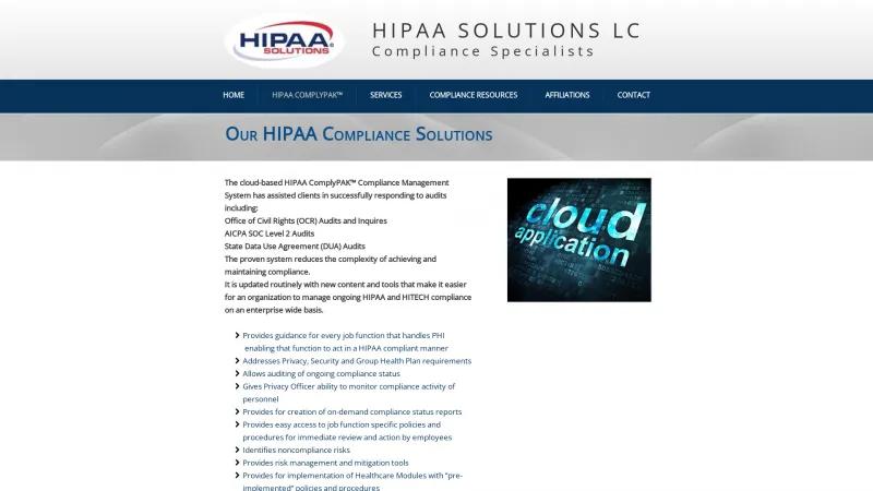 Homepage of HIPAA ComplyPAK