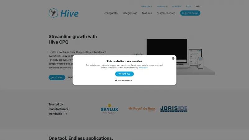 Homepage of Hive CPQ