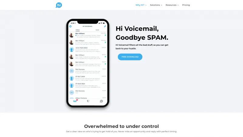 Homepage of Hi Voicemail