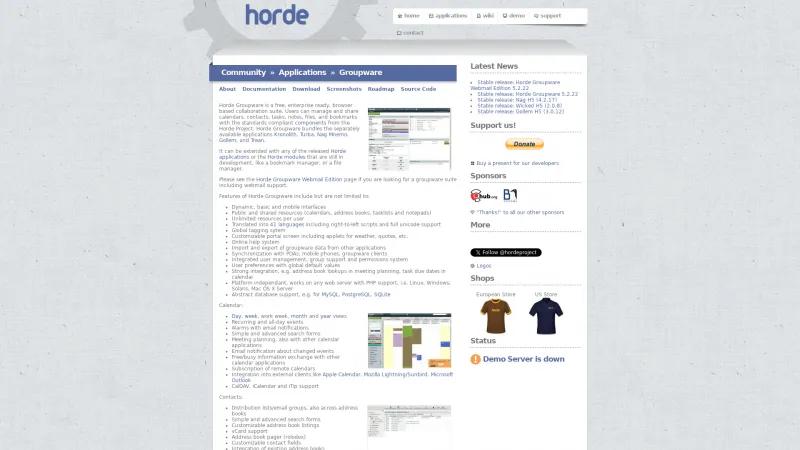 Homepage of Horde Groupware