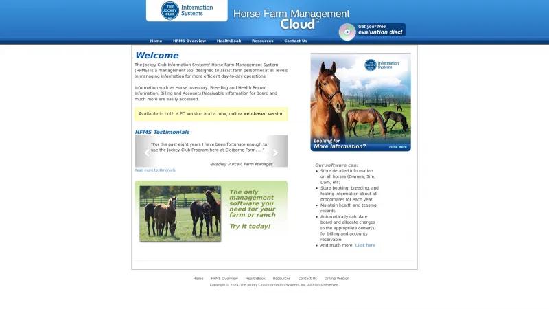 Homepage of Horse Farm Management System