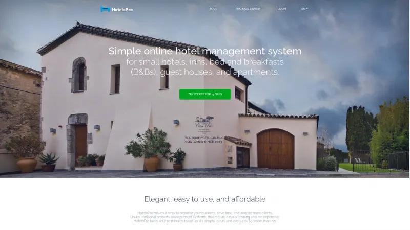 Homepage of HoteloPro