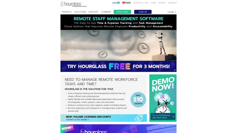 Homepage of HourGlass