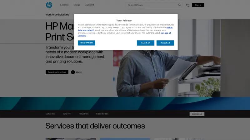 Homepage of HP Managed Print Services