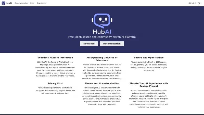 Homepage of HubAI