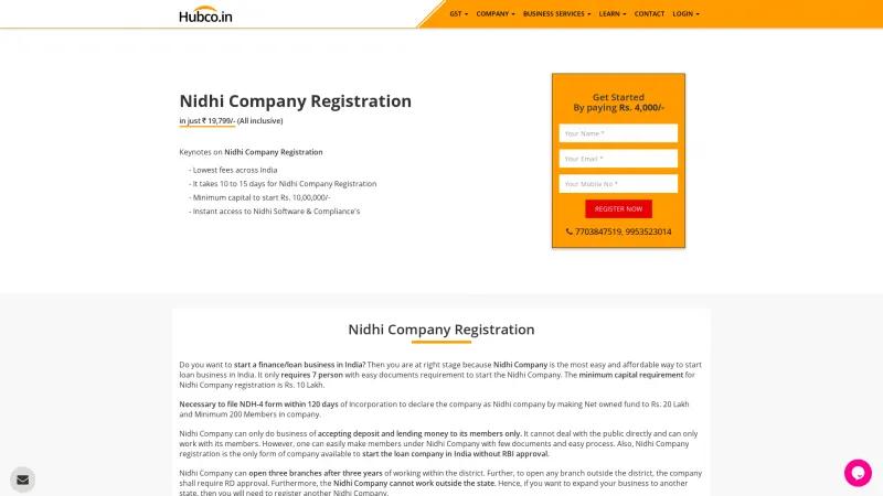 Homepage of Hubco Nidhi Software