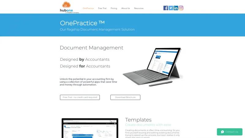 Homepage of OnePractice