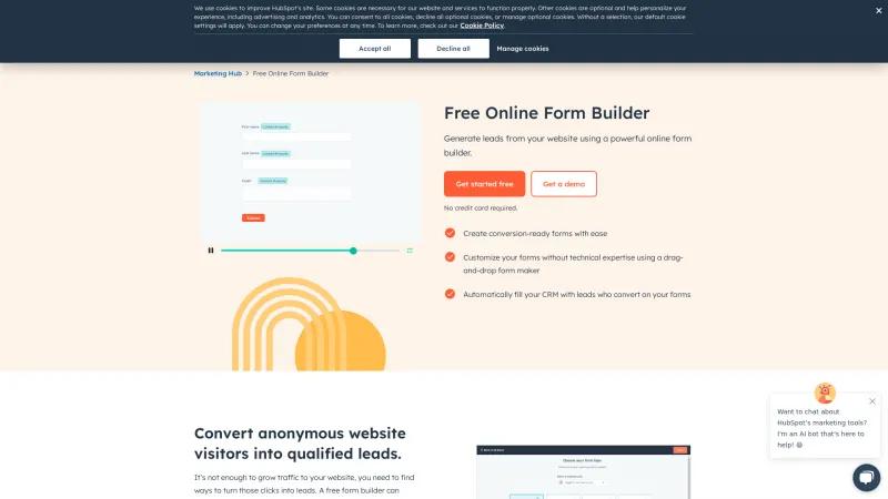 Homepage of HubSpot Online Form Builder