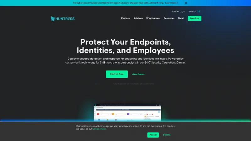 Homepage of Huntress