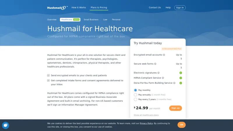 Homepage of Hushmail