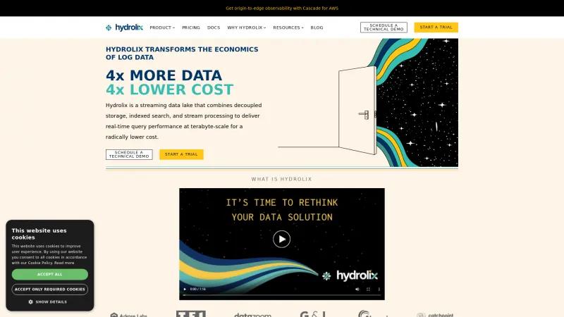 Homepage of Hydrolix