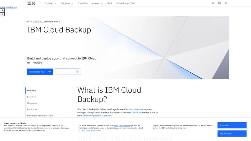 Homepage of IBM Cloud Backup