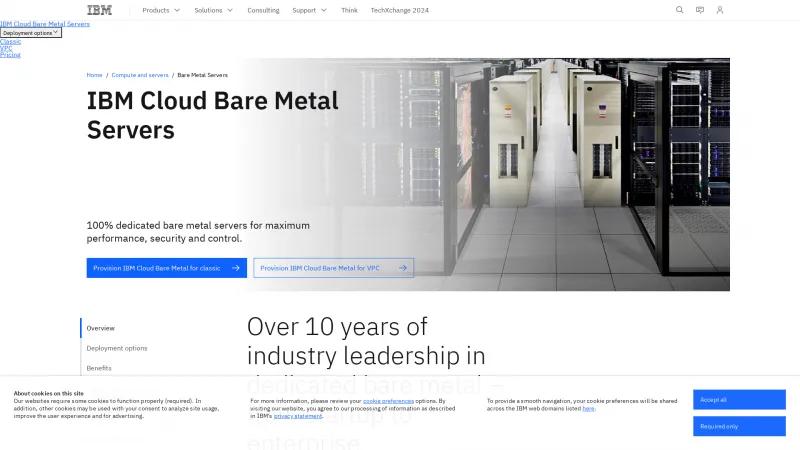 Homepage of IBM Cloud Bare Metal Servers