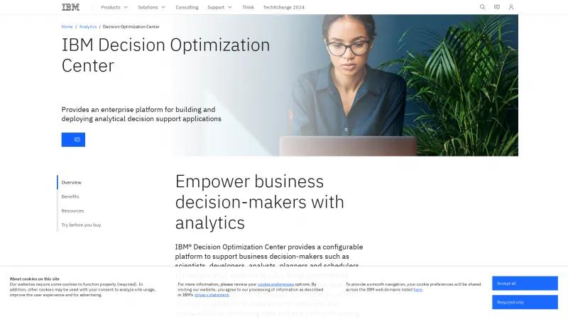 Homepage of IBM Decision Optimization Center