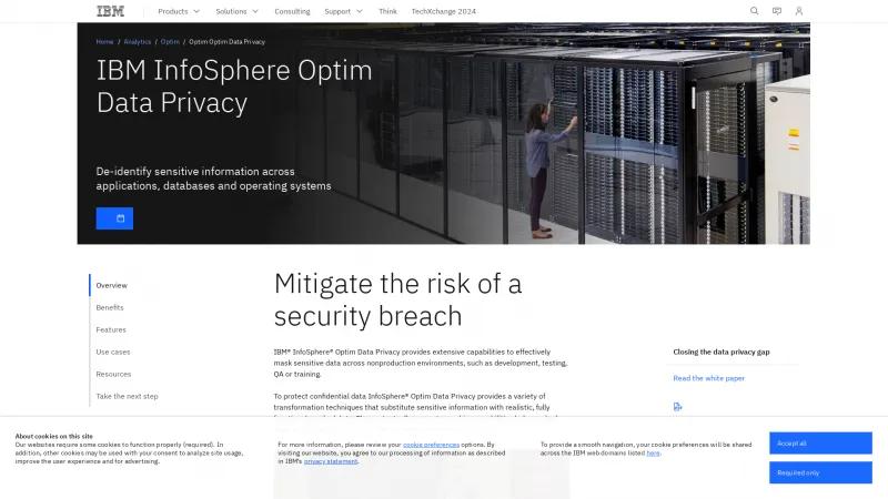 Homepage of IBM InfoSphere Optim Data Privacy