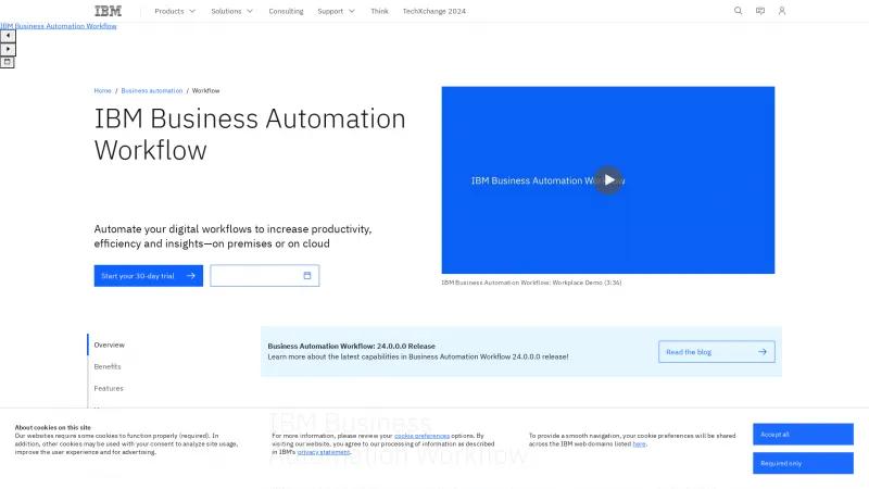 Homepage of IBM Business Automation Workflow