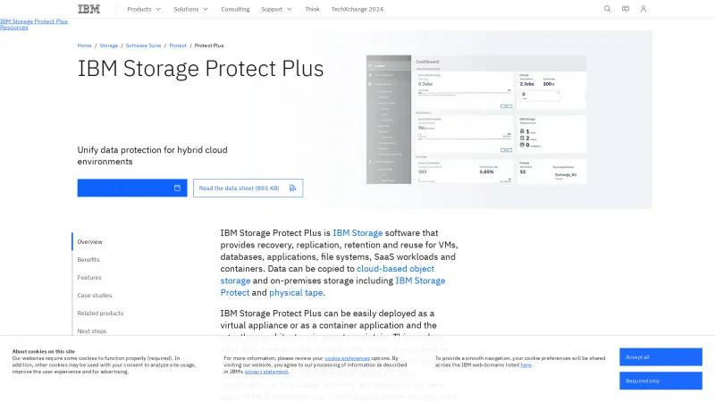 Homepage of IBM Storage Protect Plus