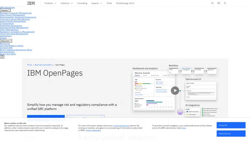 Homepage of IBM OpenPages