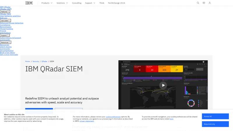 Homepage of IBM Security QRadar SIEM