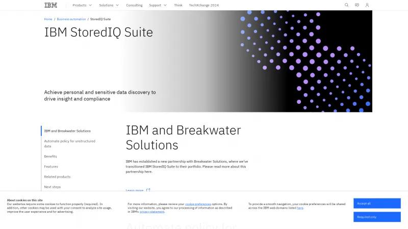 Homepage of IBM StoredIQ Suite