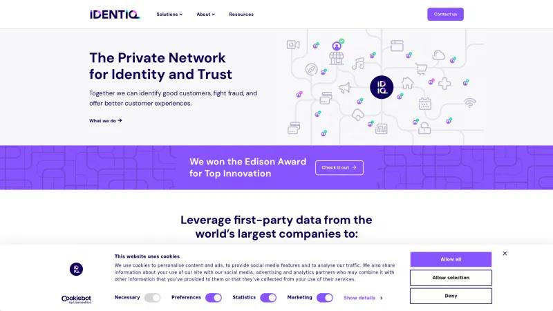 Homepage of Identiq