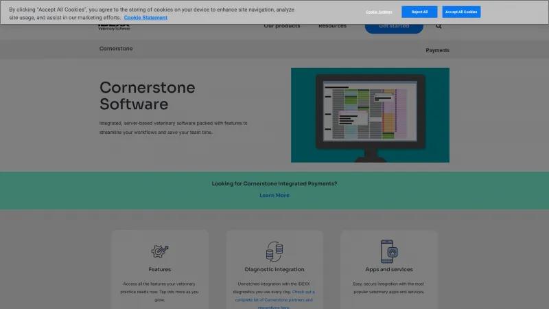 Homepage of Cornerstone Cloud Veterinary Software