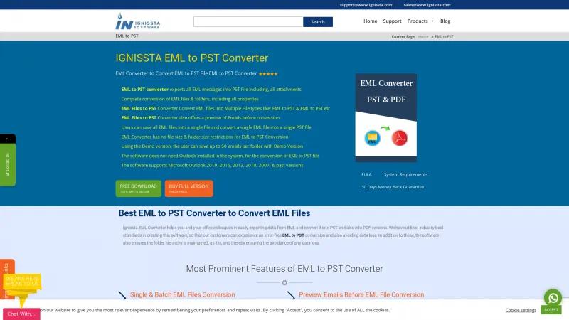 Homepage of IGNISSTA EML to PST Converter