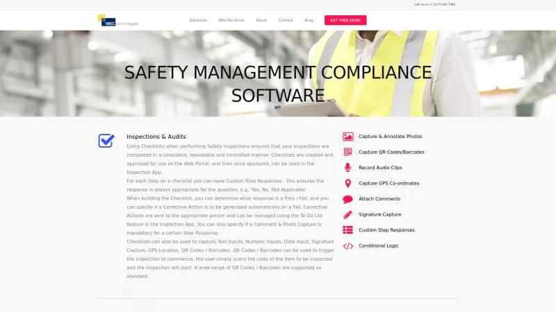 Homepage of IMEC Safety Management Software