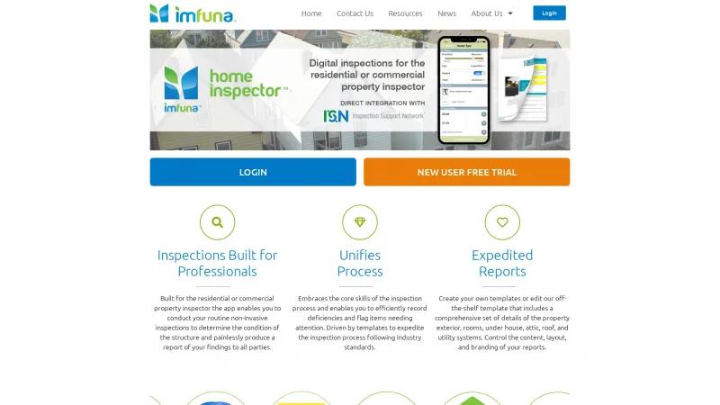 Homepage of Imfuna Home Inspector