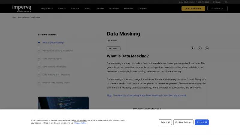 Homepage of Imperva Data Masking