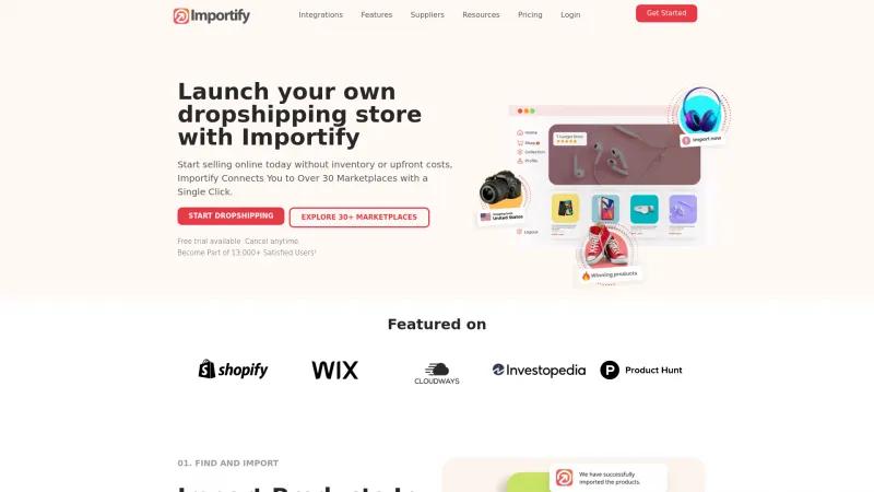 Homepage of Importify