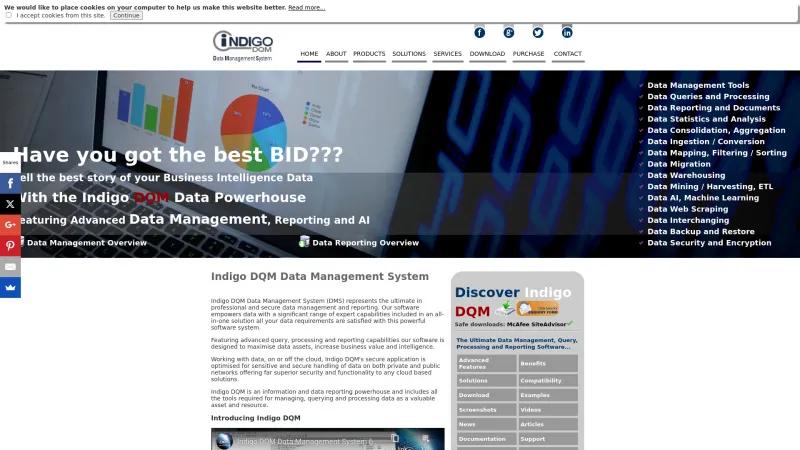 Homepage of Indigo DQM