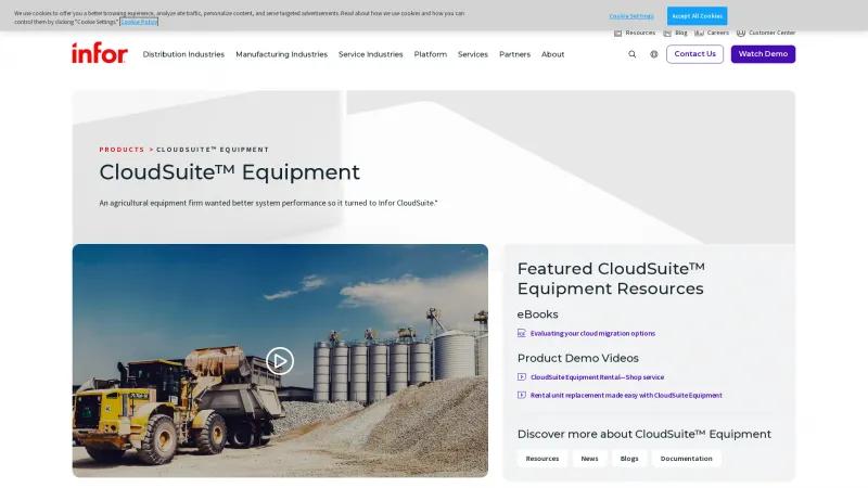 Homepage of Infor CloudSuite Equipment