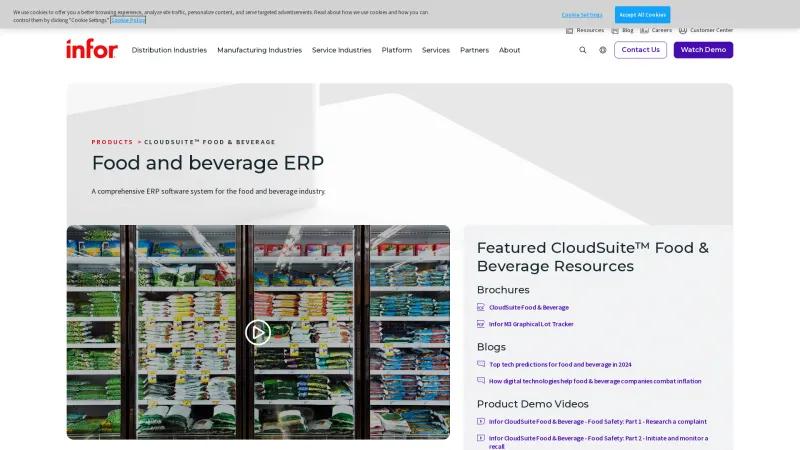 Homepage of Infor CloudSuite Food & Beverage