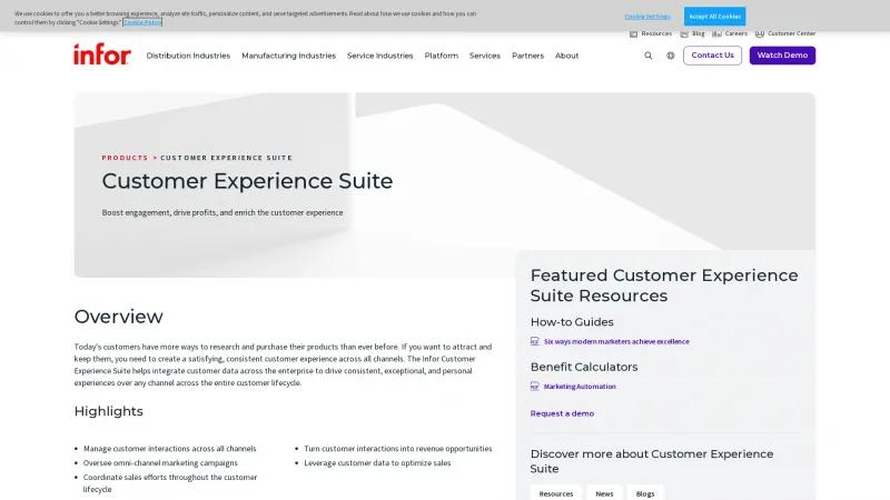 Homepage of Infor Customer Experience Suite