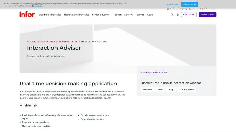 Homepage of Infor Interaction Advisor