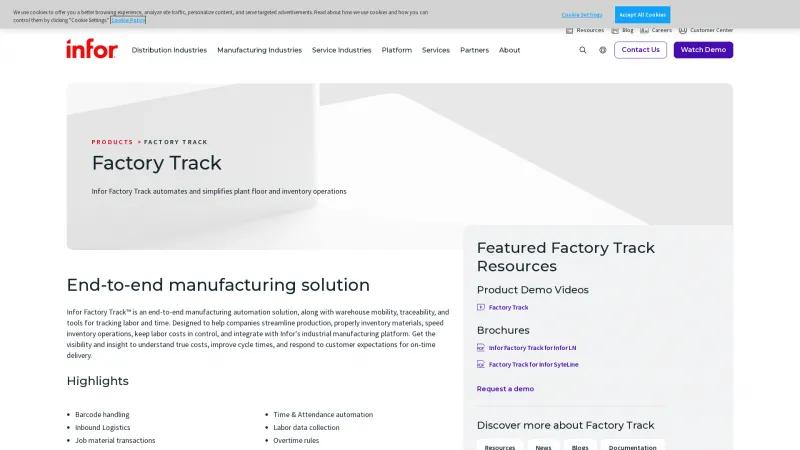 Homepage of Infor Factory Track