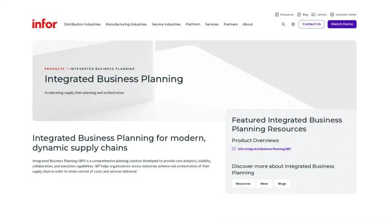 Homepage of Infor Integrated Business Planning