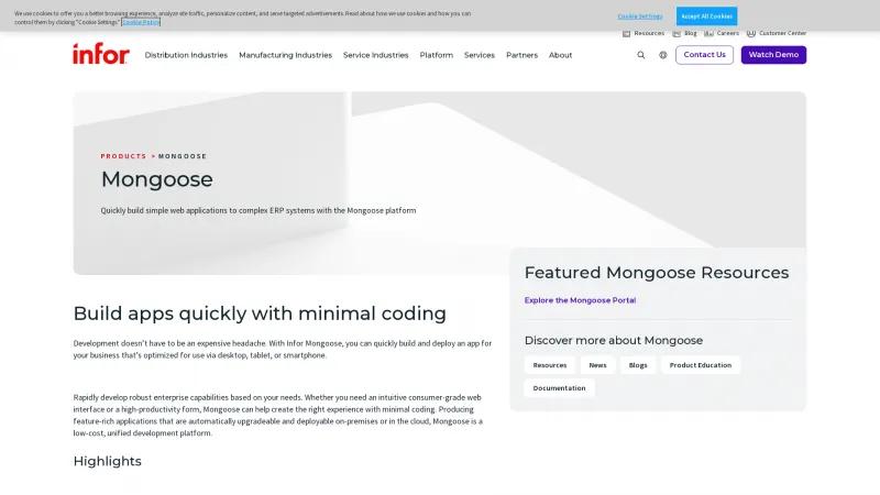 Homepage of Infor Mongoose