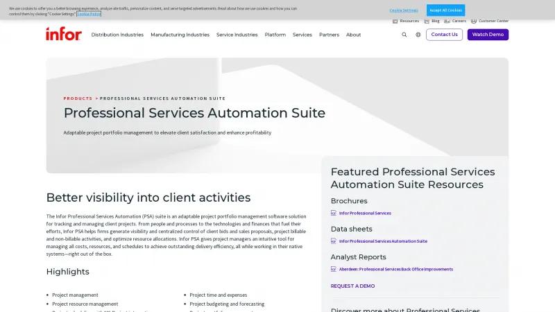 Homepage of Infor Professional Services Automation (PSA)